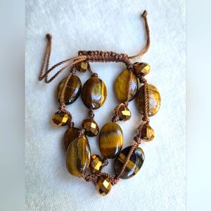 Brown Cored Bracelet With Tiger Eye Beads And Faceted Rondelle Brown Beads